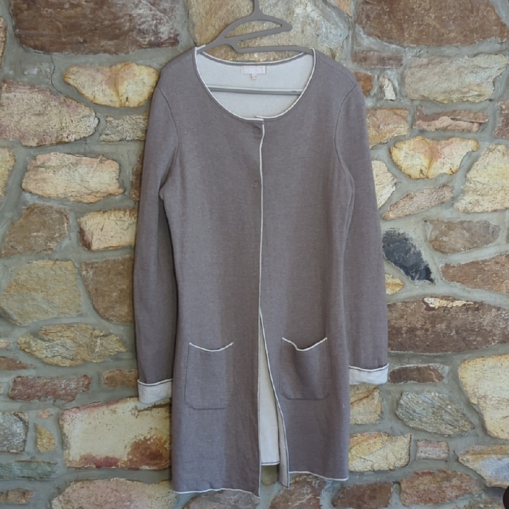Benedetta Merino Wool Cashmere Blend Taupe Cardigan Sweater